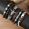 Estilo Occidental Vaquero Europeo y Americano Transfronterizo Cuero Vaca Tau Pino Piedra Alas de Pollo Cáscara de Coco Pulsera de 6 Piezas para Hombre
