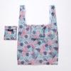Bolsa de compras plegable con etiqueta de tela, tela con flores, bolsa cuadrada grande de poliéster para guardar cosas, logotipo imprimible.