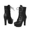 Botines de Tobillo para Mujer Transfronterizos Otoño Invierno Comercio Exterior Botas de Moda con Tacón Grueso Punta Redonda Plataforma Impermeable Tacón Súper Alto Versátiles Talla Grande Botas para Mujer