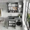 Gabinete de Lavandería para Balcón de Aluminio Honeycomb con Mesa Integrada de Piedra de Cuarzo, Lavabo, Ranura para Lavadero con Tabla de Lavar, Compañero para Lavadora de Tambor