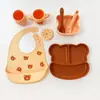 Prato de Jantar de Silicone Mais Vendido da Amazon Tigela para Comida de Bebê Prato de Jantar com Compartimento de Urso Conjunto de Pratos de Jantar de Silicone de Grau Alimentício