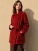 Casaco de Lã Heying Outono/Inverno 2026 Casual Curto de Lã Gola Alta Casaco Petite Feminino Casaco de Tencel para Mulheres