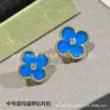 Brincos de Trevo de Quatro Folhas V Dourado Versão de Luxo Van Gogh para Mulheres Ouro Rosé 18K Pérola Natural Ágata Acessórios de Orelha em Prata Esterlina