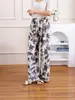 Pantalones de Verano de Nuevo Estilo Transfronterizos, Holgados de Pierna Ancha para Mujer, de Mediana Edad y Mayores, Pantalones de Casa de Seda Helada, Casuales Anti-Mosquitos para Dormir, Se Pueden Usar Afuera