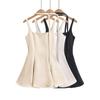 Design de Verão 2024 Fita de Pescoço Cetim Vestido de Alça Quadrada Francês Feminino Cintura Elegante Saia Evasê