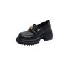 Zapatos de mujer de suela gruesa estilo francés de una sola capa punta redonda tacón grueso zapatos de cuero marrón estilo dulce fresco hebilla metálica mocasines sin cordones