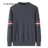 Calibre 12 tejido liso raya contrastante corte ajustado cachemira pura cuello redondo hombro normal simple casual tejido para hombre