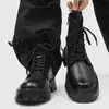 Botas Martin para hombre, estilo británico, zapatos de cuero negros de caña alta, nuevo modelo 2025, botas de motocicleta, suela gruesa, botas de cuero que aumentan la altura