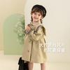 Chaqueta Gabardina para Niña, Ropa de Otoño e Invierno para Niños Pequeños Estilo Francés de Doble Botonadura, Conjunto de Primavera de Color Sólido para Bebé, Sudadera Moderna con Forro de Polar para Niños