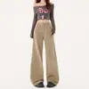 Calça Khaki Wide-Leg para Mulheres Primavera 2026 Estilo Americano Estilo Preguiçoso Cintura Alta Emagrecedora Casual Versátil Jeans de Perna Reta