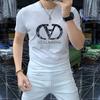 Camiseta de manga corta con cuello redondo para hombre, de algodón mercerizado con perforación en caliente, estilo europeo, novedad de verano de 2024