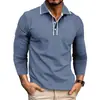 Camisa polo de manga longa lisa europeia e americana transfronteiriça com gola de lapela, corte slim, novo modelo para homens da Amazon