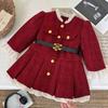 2025 Nuevo Invierno Estilo Coreano Niñas Pequeñas Fragante Francés Delgado Vestido de Manga Larga Bebé Más Algodón Falda