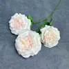 Flor Artificial de Lichi Rosa de 3 Cabezas para Decoración de Salón de Bodas, Arreglo para el Hogar, Rosa Serigrafiada, Adorno de Flores Artificiales Transfronterizo al por Mayor