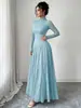 Vestido de Festa Longo de Renda Outono e Inverno para Comércio Exterior Europeu e Americano, Gola Semi-Alta Manga Longa Emagrecedor Valorizador Barra Larga