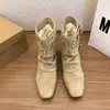 Botas Cuadradas Retro Francesas con Tacón de Bloque para Mujer 2026 Otoño Nuevas Suela Suave Tacón Oculto Hebilla de Cinturón Botas Vaqueras