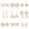 Pendientes de Botón de Plata Moda Estilo Festivo Exquisito Incrustados con Circonita Perla Trébol de Cuatro Hojas Mariposa Cola de Pez con un Toque de Lujo