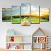Desejo transfronteiriço AE5 peças pôr do sol verde floresta paisagem natural arte de parede pintura decoração para casa sala de estar