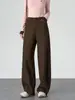 Calça de alfaiataria feminina marrom de corte reto, nova para o Outono de 2026, versátil para o trabalho e o dia a dia, calça de cintura alta que afina a silhueta