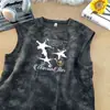 Colete de Verão Estilo Americano para Homens, Marca de Moda High Street Tie-Dye Fresca, Camiseta Esportiva Casual Solta Sem Mangas com Gola Redonda