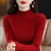 Suéter 100% Lana Pura Ajustado Adelgazante Cuello Medio Alto de Cuello Alto Camiseta Base de Punto Otoño Nuevo Primera Línea Listo para Usar Mujer