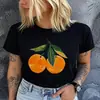 Camiseta de Manga Corta con Cuello Redondo y Estampado de Frutas de Algodón Talla Europea Transfronteriza para Mujer