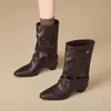 Botas Nuevas de Media Caña Otoño/Invierno 2026, Botines de Punta Cuadrada para Mujer, Botas de Moda Versátiles y a la Moda, Botas Martin sin Cordones