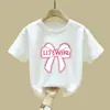 2413# Camiseta de Manga Corta con Lazo para Niña Verano Nuevo Estilo Coreano para Niña Versátil Algodón Puro Camiseta de Media Manga para Niños Talla Mediana y Grande