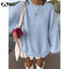 Suéter pullover outono e inverno transfronteiriço da Amazon para mulheres, casual, gola redonda, tricotado em ponto trançado, padrão losango, solto, moderno, malha