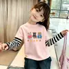 Nueva Camiseta Básica de Algodón Puro de Corte Holgado para Primavera y Otoño para Niños Mayores, Camiseta de Manga Larga de Dos Piezas Falsas Moderna y Versátil para Niñas