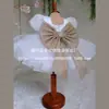 Vestido de Princesa para Niñas con Mangas Abullonadas Blancas y Falda de Malla Verano 2025 Nuevo Lazo Vestido de Princesa para Niños Vestido para Bebé de Un Año