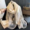 Bufanda de Seda Bordada de Otoño e Invierno para Mujer Estilo Coreano Versátil Bufanda Cálida de Seda Bordada de Alta Gama Lujo Ligero Bufanda de Comercio Exterior