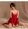 Tao Nai'Er Lencería Sexy Talla Grande Transparente Sin Tirantes Sexy Apasionado Encaje Bata de Noche Malla Transparente Conjunto