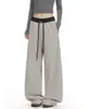 Pantalones de Punto Casuales Rayados con Bloques de Color Color Gris Arroz Estilo Americano para Mujer Sueltos Perezosos Caídos Adelgazantes Versátiles Pierna Ancha Pierna Recta Pantalones Largos