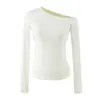 Estilo Deseo Puro Diseño de Chica Atractiva Top de Manga Larga Off-Shoulder Otoño Nueva Moda Ajustado Top de Color Sólido