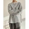 Camiseta listrada, nova coleção outono/inverno masculina, estilo coreano, estampa digital, moderna e versátil, gola redonda, manga longa, peça básica feminina