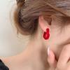 Pendientes Ankora Red Velvet Corazón Hueco Al por Mayor Otoño e Invierno Nuevo Estilo Pendientes Elegantes de Gama Alta