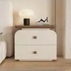 Mesita de noche de madera maciza, color crema vintage, estilo minimalista italiano, adecuada para apartamentos pequeños, mueble de almacenamiento de dormitorio simple y moderno