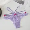 Correas estilo salvaje~Calzones de algodón transpirables para mujer con encaje sexy en la entrepierna, tanga de corte alto