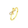 Anillo de Dedo con Forma de Lazo Simple Microincrustado de Zirconia Estilo Japonés y Coreano para Mujer Anillo Abierto Personalizado Chapado en Cobre Oro de 18K