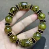 Pulseira de Contas Dzi de Ágata Natural Padrão Dragão Amarelo Verde Pulseira de Contas Dzi Jade Natural Flor de Gelo Ágata Contas Cilindricas Atacado