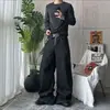 Camiseta retro de rayas negras y grises estilo callejero americano 26AW para hombre, de manga larga, hombros rectos, cuello redondo, corte ajustado, camiseta básica agradable para la piel