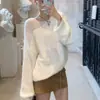 Suéter blanco elegante de manga larga para mujer, invierno 2026, estilo holgado y casual, prenda base 18733