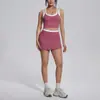 Nuevo conjunto de yoga a colorblock transfronterizo con tacto nude, casual y versátil, acanalado, de cintura alta, para ejercicio al aire libre, conjunto de seis piezas