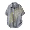 Camisa a Cuadros con Bloques de Color de Verano para Hombre, Estilo Americano Perezoso Cleanfit de Manga Corta Marca de Moda Chaqueta Delgada Fresca Casual