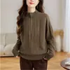Nova jaqueta suéter feminina de tricô torcido, nova peça de outer wear feminina de lã tricotada de caimento solto, cardigã de zíper liso