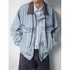 Jaqueta de Trabalho Tendência Design de Nicho Patchwork Gola Lapela para Homens, Primavera e Outono Gola Lapela Plissada Lavada Versátil Jaqueta Jeans