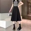Falda negra de línea A para cuerpo tipo pera, falda de primavera de longitud media para mujeres petite, de cintura alta, adelgazante, elegante, estilo coreano