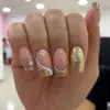 Adesivos para Manicure Quadrados Europeus de Comprimento Médio Manicure de Ano Novo Moda Primavera e Verão Novos Adesivos de Unha Série Amarela