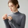 Camisa base feminina de outono e inverno com gola alta e barra franzida para comércio exterior transfronteiriço, top estiloso de manga longa slim fit, suéter premium